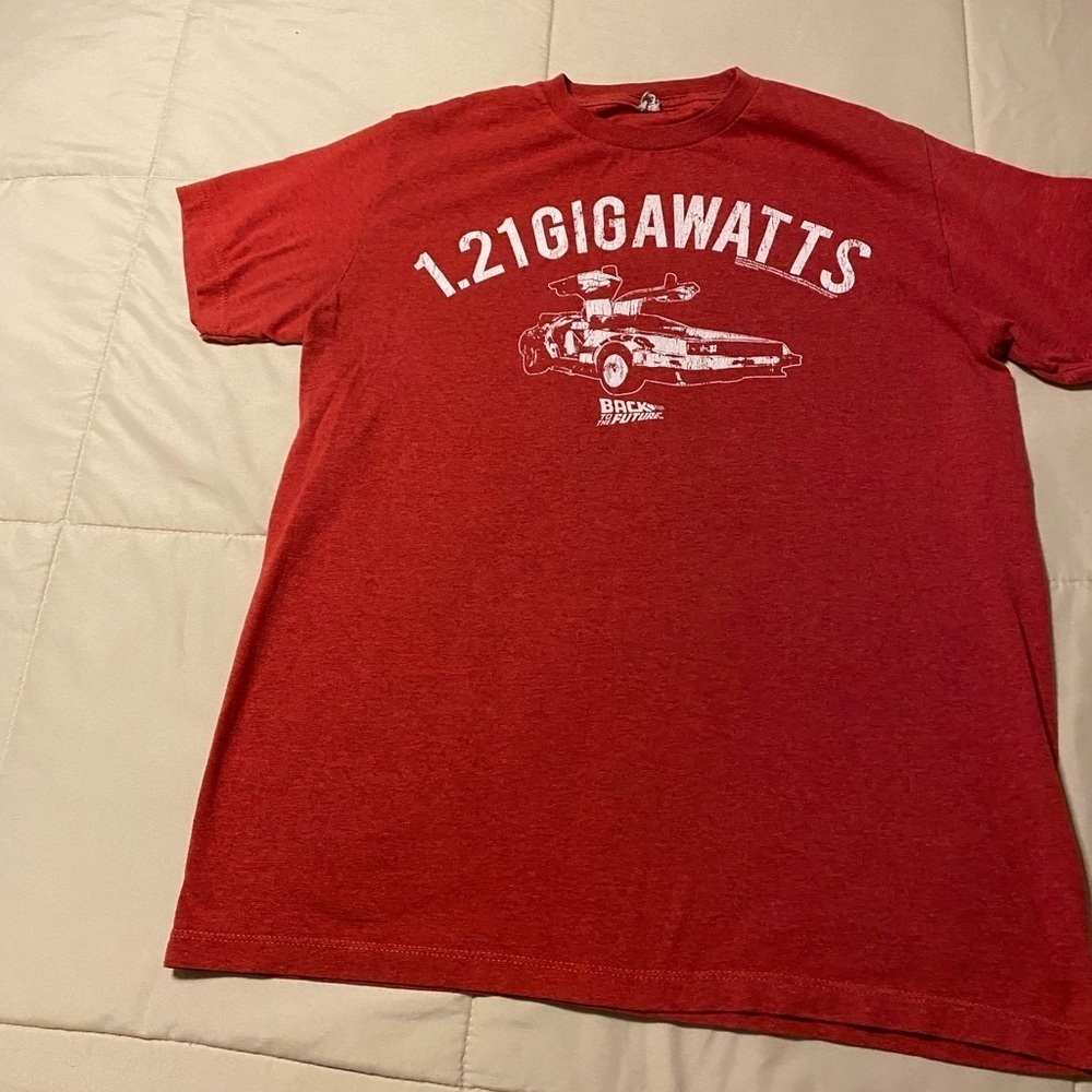 Red back to the future 1.21 Gigawatts graphic top shirt medium
